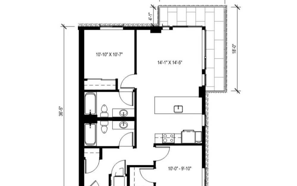 2.2b - 2 bedroom floor plan layout with 2 bathrooms and 954 square feet